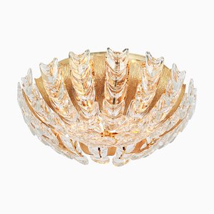 Gilt Brass Crystal-Glass Flower Chandelier by Palwa, Germany, 1970s