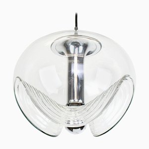 Grande Lampe à Suspension en Verre Transparent par Koch & Lowy, Peill & Putzler, Allemagne, 1970