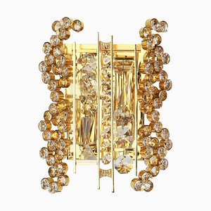 German Golden Gilded Brass and Crystal Sconce by Palwa, 1960s