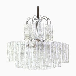 German Murano Ice Glass Tubes Chandelier by Doria, 1960s