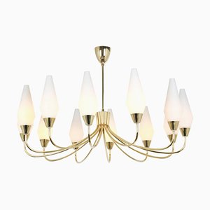 Large Glass Classic Chandelier in the Style of Stilnovo, 1950s