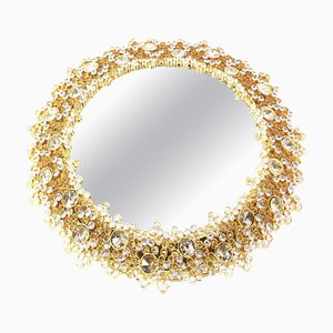 German Gilded Brass and Crystal Glass Backlit Mirror by Palwa