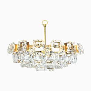 Large Gilt Brass and Crystal Glass Chandelier by Palwa, Germany, 1960s