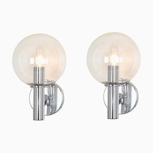Chrome Wall Lights and Glass by Kaiser, Germany, 1960s, Set of 2