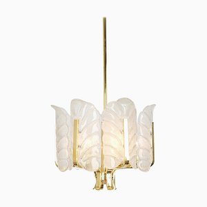 Chandelier with Murano Glass Leaves by Carl Fagerlund for Orrefors, 1960s