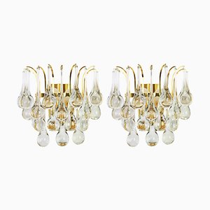 Large Golden Gilded Brass and Crystal Sconces from Palwa, Germany, 1970s, Set of 2