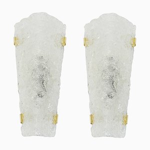 Large Ice Glass Sconces from Hillebrand, Germany, 1960s, Set of 2