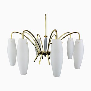 Large Italian Glass Sunburst Chandelier in the Style of Stilnovo, 1950s