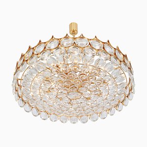 Large Gilt Brass and Crystal Chandelier by Gaetano Sciolari for Palwa, Germany, 1970s