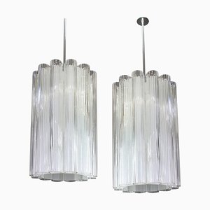 Cylindrical Pendant Fixture in Crystal Glass from Doria, Germany, 1960s