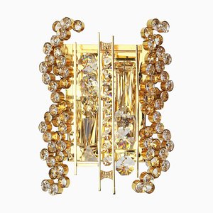 Golden Gilded Brass and Crystal Sconce from Palwa, Germany, 1960s