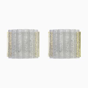 German Brass or Ice Glass Wall Sconces by Doria, 1960s