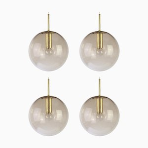 German Brass with Smoked Glass Ball Pendant from Limburg, 1970s