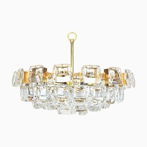 Large German Gilt Brass and Crystal Glass Chandelier from Palwa, 1960s