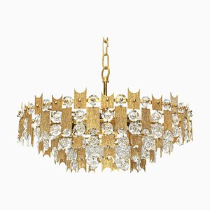 Large Germany Gilt Brass and Crystal Chandelier from Palwa, 1960s