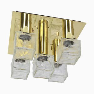 Große österreichische Murano Eisglas Deckenlampe von Kalmar, 1960er