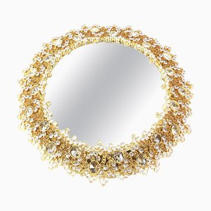 German Gilded Brass and Crystal Glass Backlit Mirror from Palwa