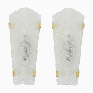 Large German Angular Ice Glass Sconces from Hillebrand, 1960s, Set of 2