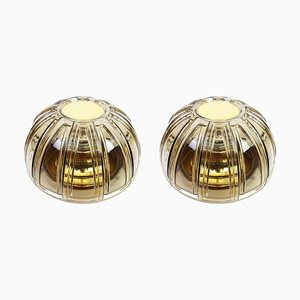 German Brass and Amber Glass Sconces or Flush Mount from Limburg, 1960s, Set of 2
