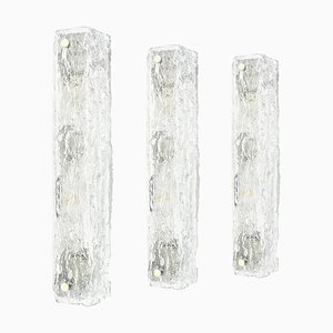 Large German Murano Ice Glass Vanity Sconces from Kaiser, 1970s, Set of 3