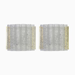 Brass and Ice Glass Wall Sconces by Doria, Germany, 1960s