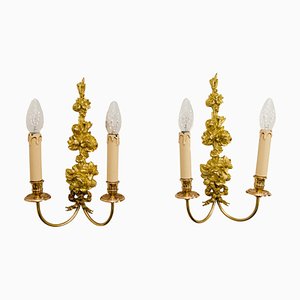 Belle Époque Style French Gilt Bronze and Brass Sconces, Set of 2
