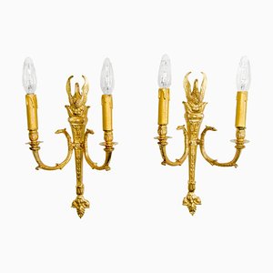 Empire Style French Gilt Bronze Two-Light Sconces, Set of 2
