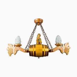 Lustre de Cave à Vin à Deux Lumières en Bois Sculpté, Allemagne