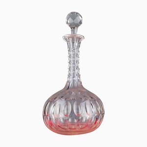 French Art Deco Crystal Carafe with Olive Cut Pattern, 1920s