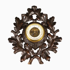 German Black Forest Barometer with Hand Carved Oak Leaves and Acorns, 1920s