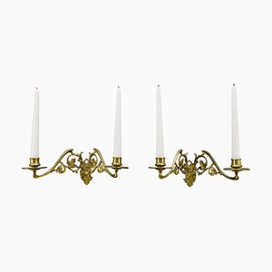 Art Nouveau French Brass Twin Arm Piano or Wall Candle Sconces, Set of 2