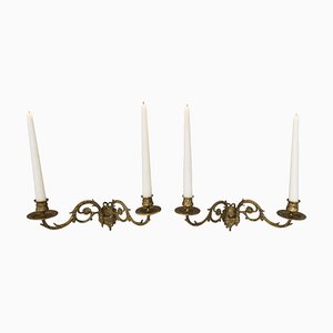 Louis XVI Style French Bronze Twin Arm Wall or Piano Candle Sconces, Set of 2
