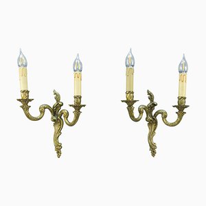 Rococo Style French Bronze Twin Arm Wall Sconces, Set of 2