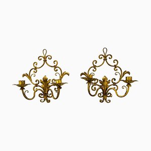 Italian Florentine Style Golden Color Candle Wall Sconces, Set of 2