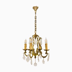 Lustre à 4 Lampes Style Louis XV en Bronze et Cristal