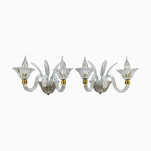 Murano Two Light Clear Glass Sconces, 1950s, Set of 2