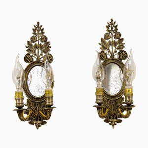 Bronze Floral Mirrored Wall Sconces, Set of 2