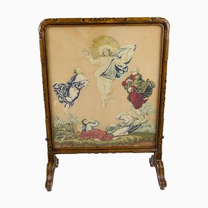 French Carved Walnut Fire Screen with Needlepoint Panel