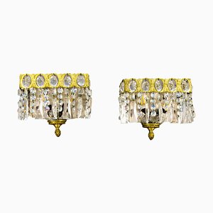 Italian Crystal Glass & Brass Sconces, Set of 2