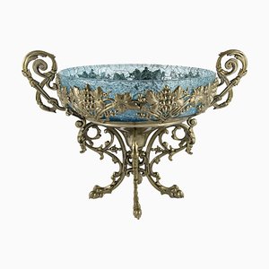 Crackle Glass Centerpiece Bowl with Ornate Stand