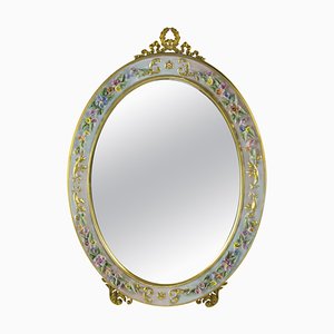 Oval Table Mirror with Porcelain Frame