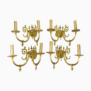 Victorian Style Bronze Two-Arm Wall Sconces, Set of 4