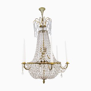 Late 19th Century Neoclassical Style Brass and Crystal Basket Chandelier