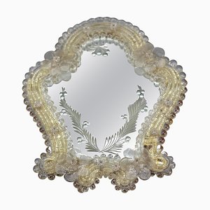 Italian Murano Clear and Light Golden Glass Etched Wall Mirror, 1950s