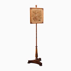 Antique English Regency Adjustable Pole Screen Fireside Panel Tapestry, 1820