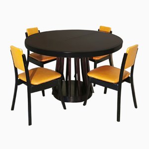 Chairs and Wooden Dining Table Set by Angelo Mangiarotti, Italy, 1970s
