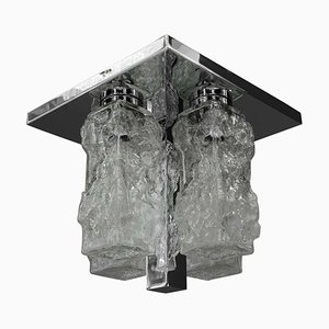 Petite German Square Nickel-Plated Ice Glass Flush Mount from Hillebrand, 1970s