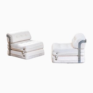 Italian Cream Bouclé Lounge Chairs in the Style of Azucena, 1970s, Set of 2