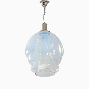 Lampada a sospensione modello Ls 134 in vetro di Murano con base in metallo di Carlo Nason per Mazzega, anni '60