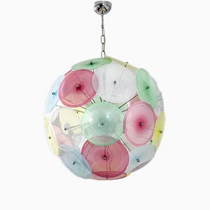 Sputnik Pendant with Colored Murano Glass Discs and Chromed Metal Structure by Ercole Barovier for Barovier & Toso, 1970s
